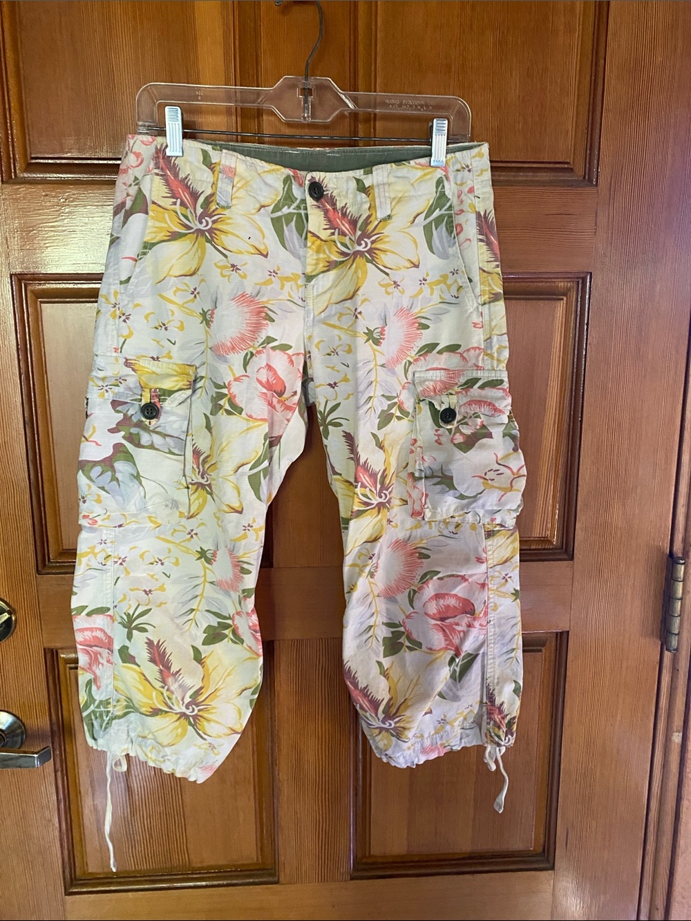 Lucky Brand Floral Cargo Shorts - Cream with Yellow, Pink & Green